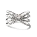 14K Gold Round Brilliant Natural Diamond Triple Criss Cross Band