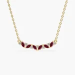 14K Solid Gold Slanted Ruby and Diamond Necklace for women