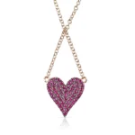14K Solid Gold Reversible White Diamond And Red Ruby Heart Necklace - Image 6