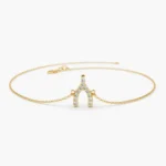 18k Solid Gold Moissanite Diamond Wishbone Charm Bracelet