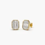 14k Illusion Setting Step Cut Mosaic Gold Natural Diamond Studs - Image 2