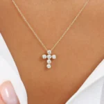 18k Gold 6 Stone Bezel Setting Natural Diamond Cross Necklace - Image 2