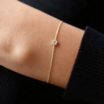 18k Gold Tiny Baguette and Round Moissanite Diamond Station Bracelet - Image 7