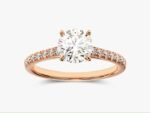 14K Solid Gold Round Diamond Engagement Ring with Pave Set Side stones