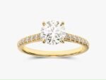 14K Solid Gold Round Diamond Engagement Ring with Pave Set Side stones - Image 4