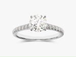 14K Solid Gold Round Diamond Engagement Ring with Pave Set Side stones - Image 4