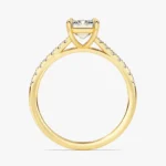 14K Solid Gold Emerald Side Accent Engagement Ring  Platinum Pave Set Ring - Image 9