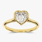14K Solid Gold Bezel Set Heart Solitaire Natural Diamond Engagement Ring - Image 6