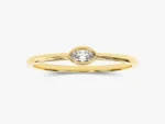 14K Solid Gold Bezel Set Marquise Natural Diamond Wedding Ring Thin Gold  Stackable Ring
