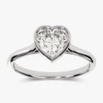 14K Solid Gold Bezel Set Heart Solitaire Natural Diamond Engagement Ring - Image 5