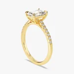 14K Solid Gold Emerald Side Accent Engagement Ring  Platinum Pave Set Ring - Image 8
