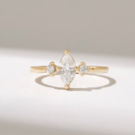 14K Solid Gold Marquise Moissanite Diamond Engagement Ring | 0.5ctw Solitaire Ring with Round Moissanite Diamonds - Image 2