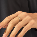 18K Solid Gold Pave Moissanite Diamond Spike Ring | 2MM Pyramid Stackable Ring | Slim Pointy Gold Matching Ring