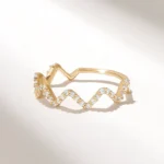 Moissanite Diamond Zigzag Ring | 14k Solid Gold Stacking Ring for Women | Pave Wave Ring - Image 4