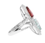 14K Solid Gold 4.59 Carat Aquamarine, Tourmaline and Diamond Fashion Ring - Image 2