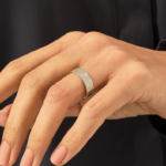 14k Gold Pave Natural Diamond Wedding Band | Solid Gold Cigar Band | Half Eternity Ring - Image 2