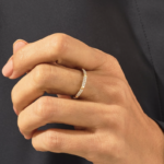 18K Solid Gold Pave Moissanite Diamond Spike Ring | 2MM Pyramid Stackable Ring | Slim Pointy Gold Matching Ring - Image 3