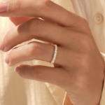 14k Natural Diamond Eternity Wedding Band: Solid Gold Stacking Ring, Wide Bridal Band - Image 3