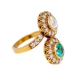 18K Solid Gold Diamond and Emerald Art-Deco Style Ring - Image 2