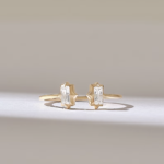 Natural Diamond Open Cuff Adjustable Ring | Tiny Baguette Front Gap Wedding Ring Women - Image 2