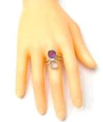18K Solid Gold 7.22 Carat Purple and Pink Amethyst Dual Stone Ring - Image 4