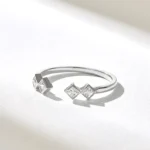 Natural Diamond Open Bezel Squares Ring | Princess Cut Natural Diamond Ring | Open Wedding Band - Image 5