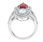 14K Solid Gold 4.59 Carat Aquamarine, Tourmaline and Diamond Fashion Ring - Image 4