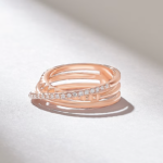 Pave Moissanite Diamond Triple Band Ring, 14k Gold Crossover Statement Ring - Image 5