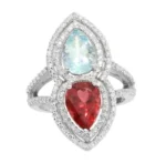 14K Solid Gold 4.59 Carat Aquamarine, Tourmaline and Diamond Fashion Ring