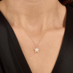 18k Solid GoldNatural  Diamond Star Necklace: Tiny Solitaire Pendant for Stacking Choker - Image 3