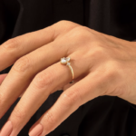 14K Solid Gold Marquise Moissanite Diamond Engagement Ring | 0.5ctw Solitaire Ring with Round Moissanite Diamonds