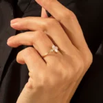 14K Solid Gold Marquise Moissanite Diamond Engagement Ring | 0.5ctw Solitaire Ring with Round Moissanite Diamonds - Image 3