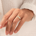 14k Gold Bezel Moissanite Diamond Wedding Ring: Chunky Dome Bridal Band with 5 Round Stones