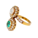 18K Solid Gold Diamond and Emerald Art-Deco Style Ring - Image 3