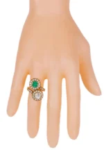 18K Solid Gold Diamond and Emerald Art-Deco Style Ring - Image 4