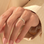 14k Natural Diamond Eternity Wedding Band: Solid Gold Stacking Ring, Wide Bridal Band