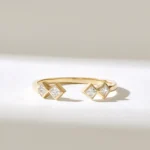 Natural Diamond Open Bezel Squares Ring | Princess Cut Natural Diamond Ring | Open Wedding Band - Image 2