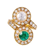 18K Solid Gold Diamond and Emerald Art-Deco Style Ring