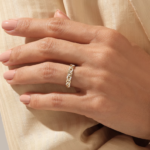 14k Solid Gold Dainty Pave Moissanite Diamond Chain Ring | Wide Wedding Band for Women - Image 3