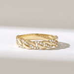14k Solid Gold Dainty Pave Moissanite Diamond Chain Ring | Wide Wedding Band for Women - Image 2