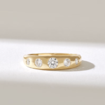 14k Gold Bezel Moissanite Diamond Wedding Ring: Chunky Dome Bridal Band with 5 Round Stones - Image 2
